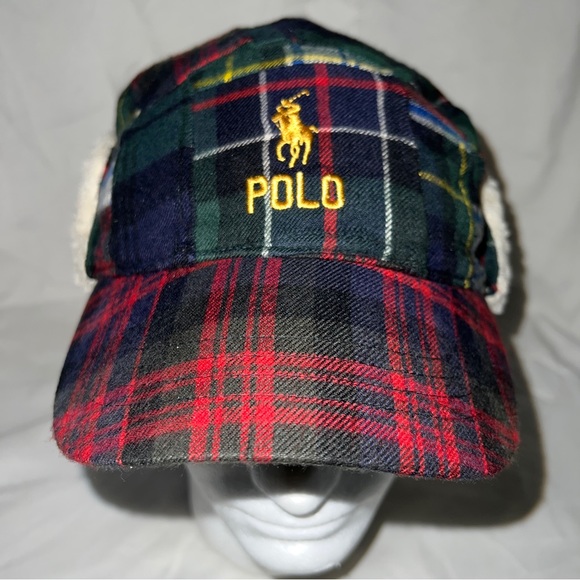 Polo Ralph Lauren Patchwork Plaid Ski Wool Shearling Hunting Trapper Cap Hat - Picture 4 of 8